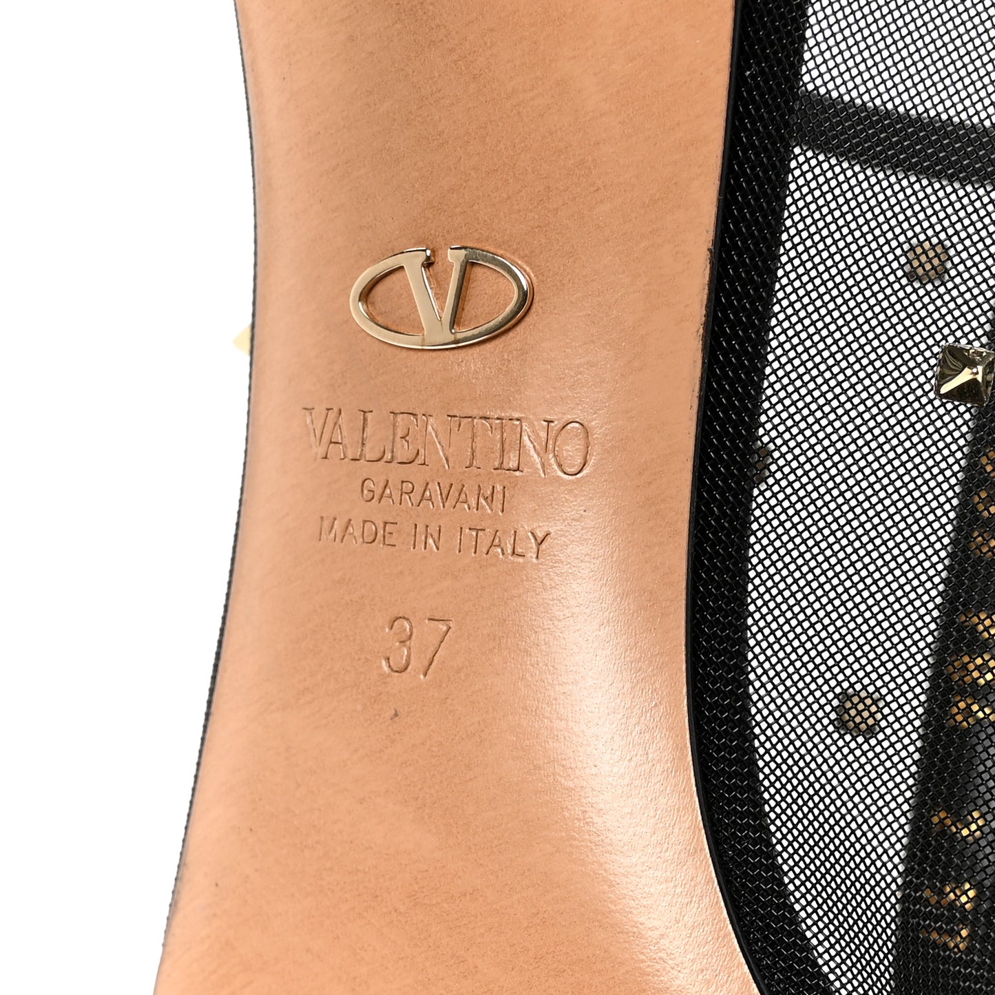 Calfskin Mesh Rockstud Mule 37 Black