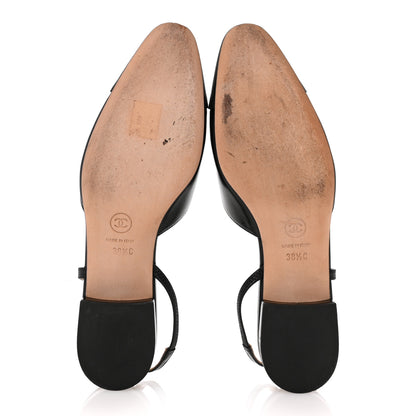 Chanel Goatskin Grosgrain Cap Toe CC Slingback Sandals 38.5 Black 6 of 10