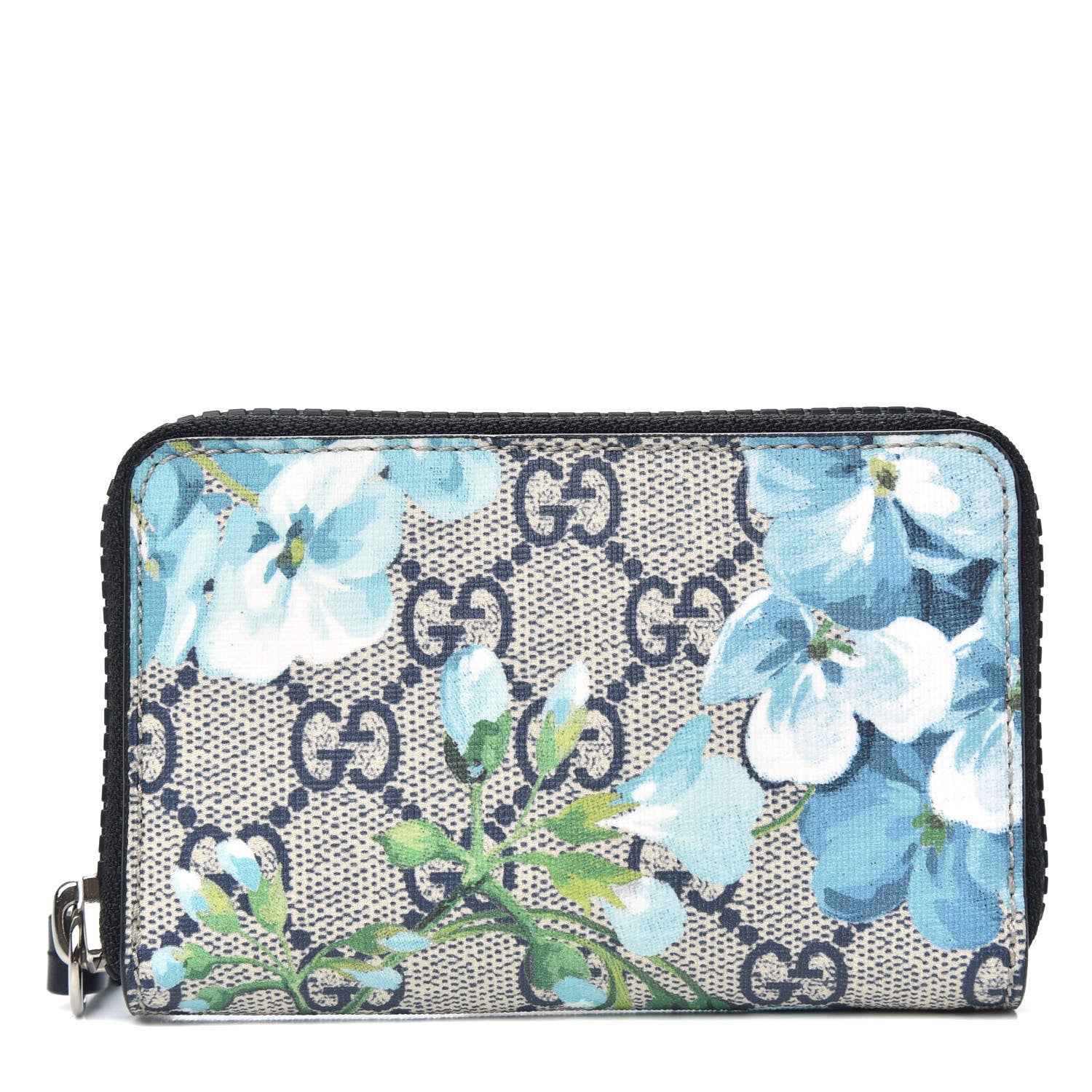 Gucci GG Supreme Monogram Blooms Zip Around Card Case Wallet Beige Blue Navy 1 of 7