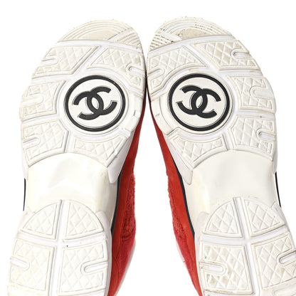Chanel Tweed Suede Felt CC Sneakers 45 Red 6 of 10