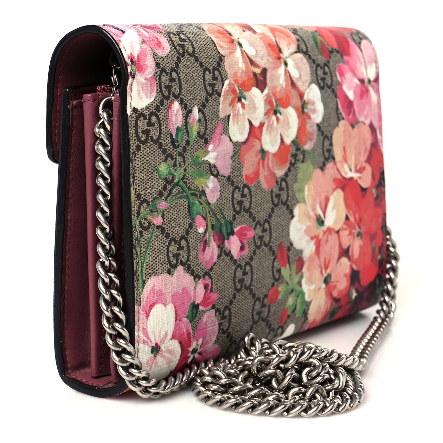 GG Supreme Monogram Blooms Mini Dionysus Chain Wallet Beige Multicolor Dry Rose