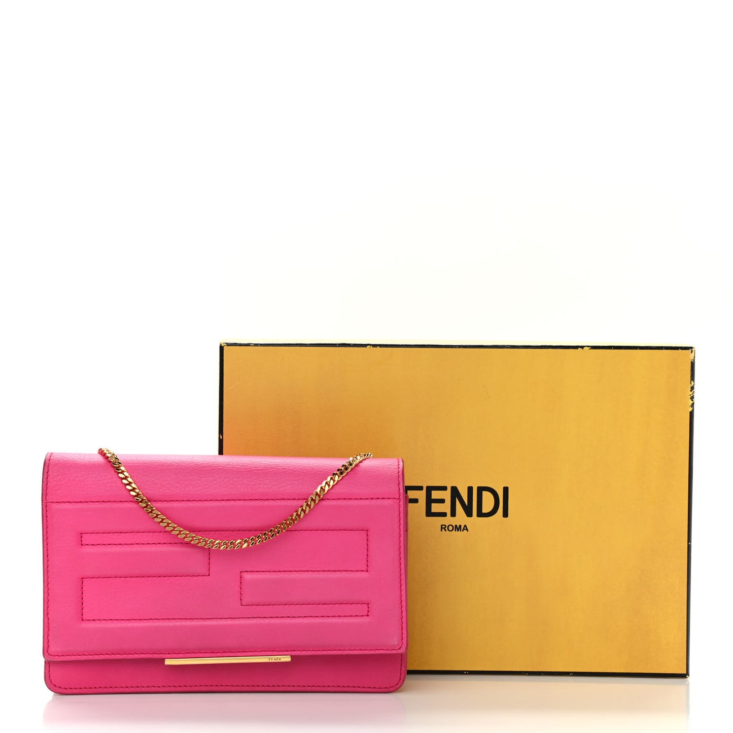 Vitello Flamingo Tube Wallet on Chain Fuchsia
