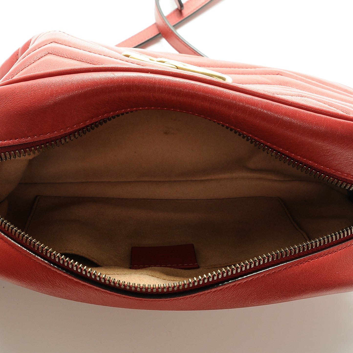 Calfskin Matelasse Small GG Marmont Chain Shoulder Bag Hibiscus Red