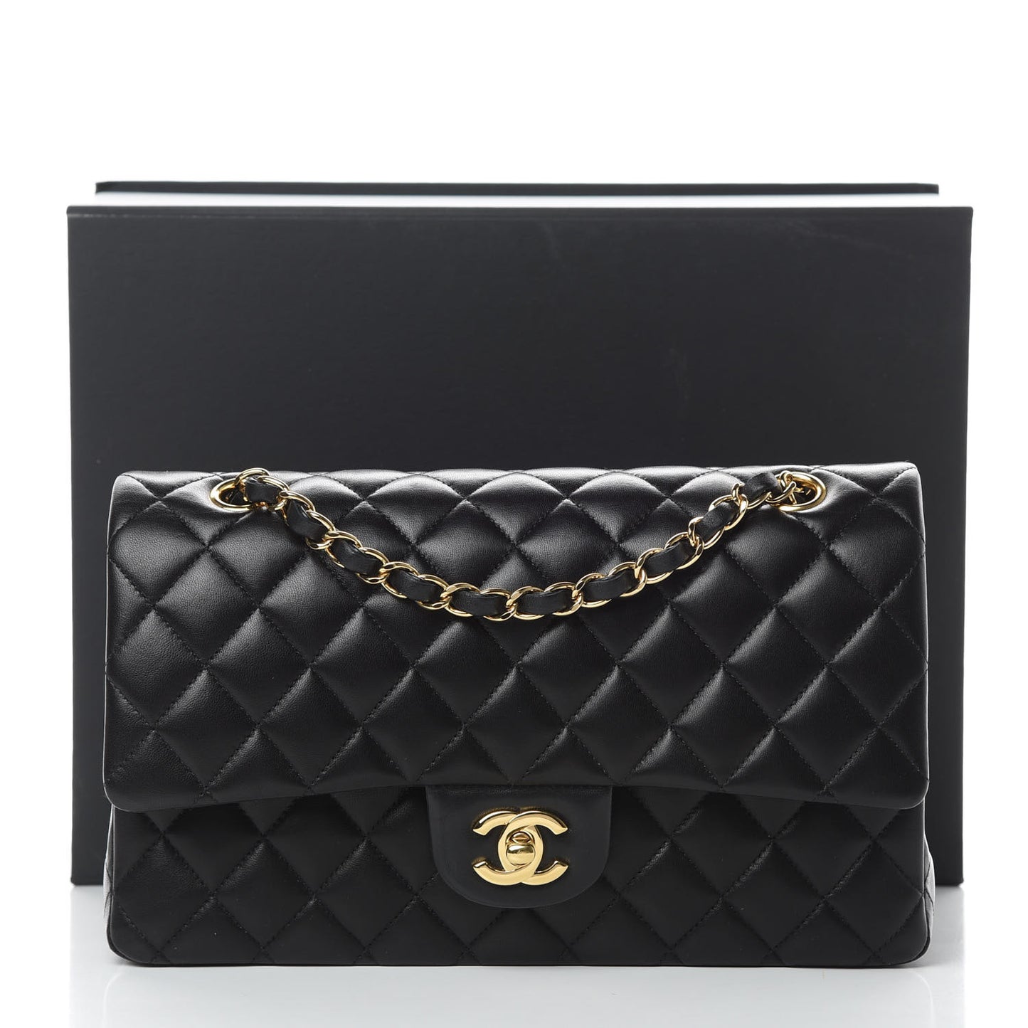 Lambskin Quilted Medium Double Flap Black
