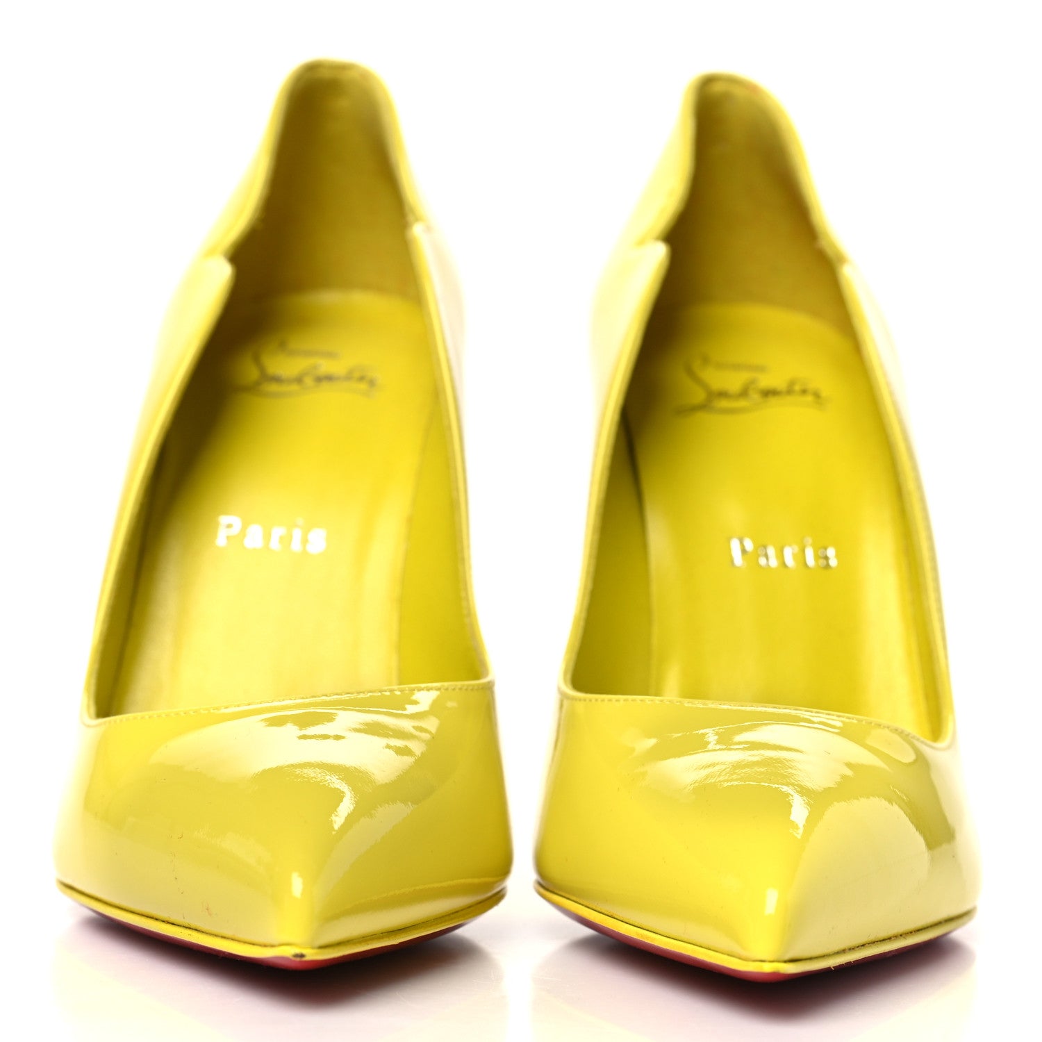 Christian Louboutin Patent Hot Chick 100 Pumps 37.5 Citrus 3 of 8