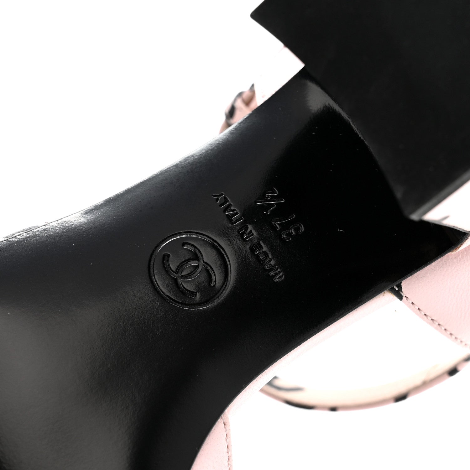 Chanel Printed Lambskin Coco Beach Sandals 37.5 Light Pink Black 7 of 10