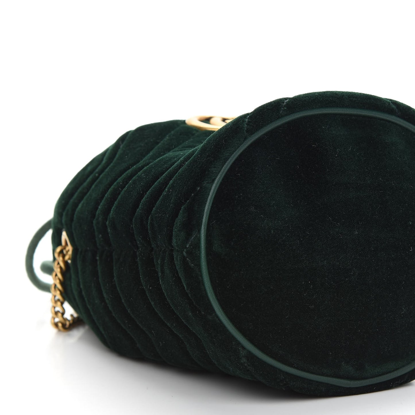 Velvet Matelasse Mini GG Marmont 2.0 Bucket Bag Dark Green