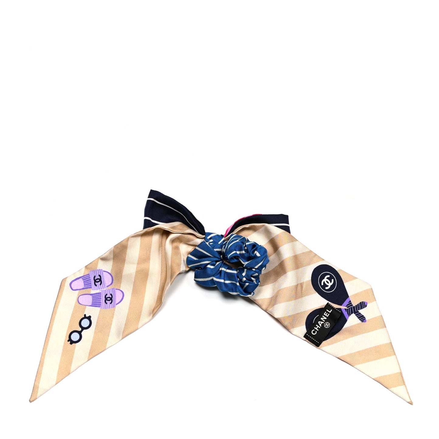 Silk Twill Hair Tie Blue Beige