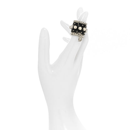 Christian Dior Metal Enamel Beaded Wide D Ring 52 6 Silver Black 2 of 4