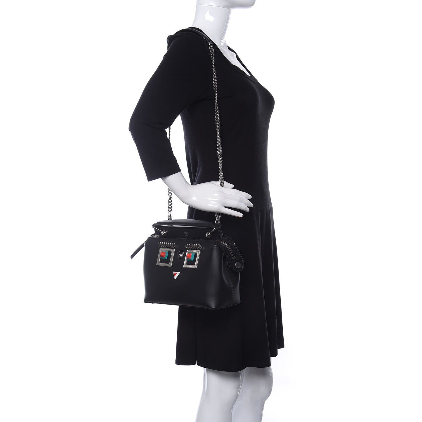 Vitello Baltico Hypnoteyes Studded Small Dotcom Click Chain Satchel Black