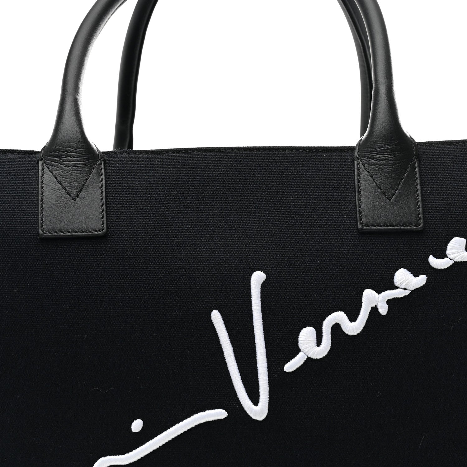 Versace Canvas Suppler Calfskin Cabas GV Signature Tote Black 7 of 9