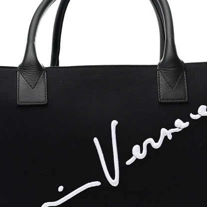 Versace Canvas Suppler Calfskin Cabas GV Signature Tote Black 7 of 9
