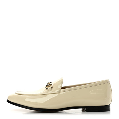 Gucci Patent Womens Jordaan Loafers 38.5 New Ivory 1 of 11