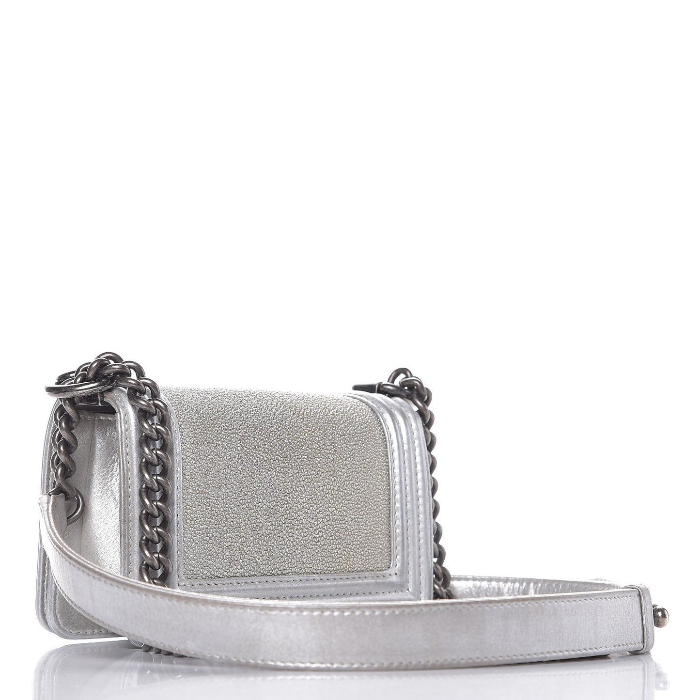 Metallic Galuchat Stingray Mini Boy Flap Silver