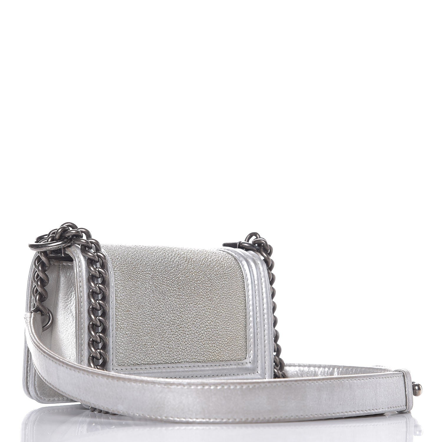 Chanel Metallic Galuchat Stingray Mini Boy Flap Silver 4 of 8