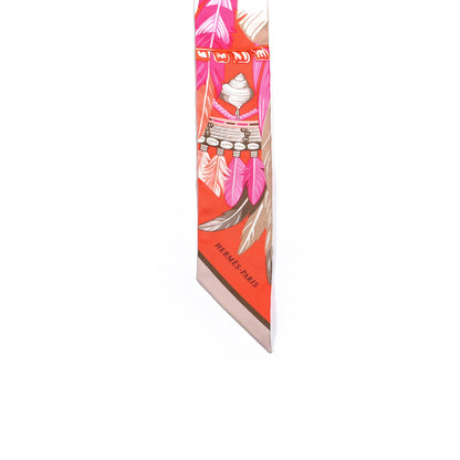 Hermes Silk La Danse Pacifique Twilly Orange Fuchsia Kaki 4 of 4