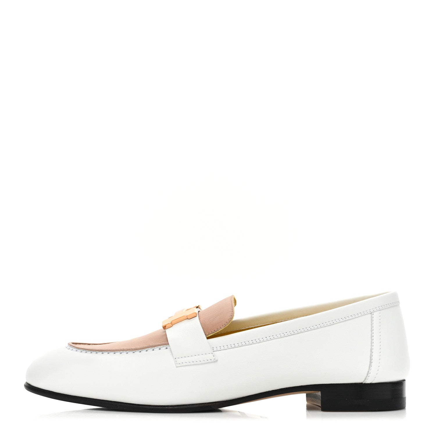 Hermes Calfskin Womens Paris Loafers 37.5 White Bois De Santal 1 of 9