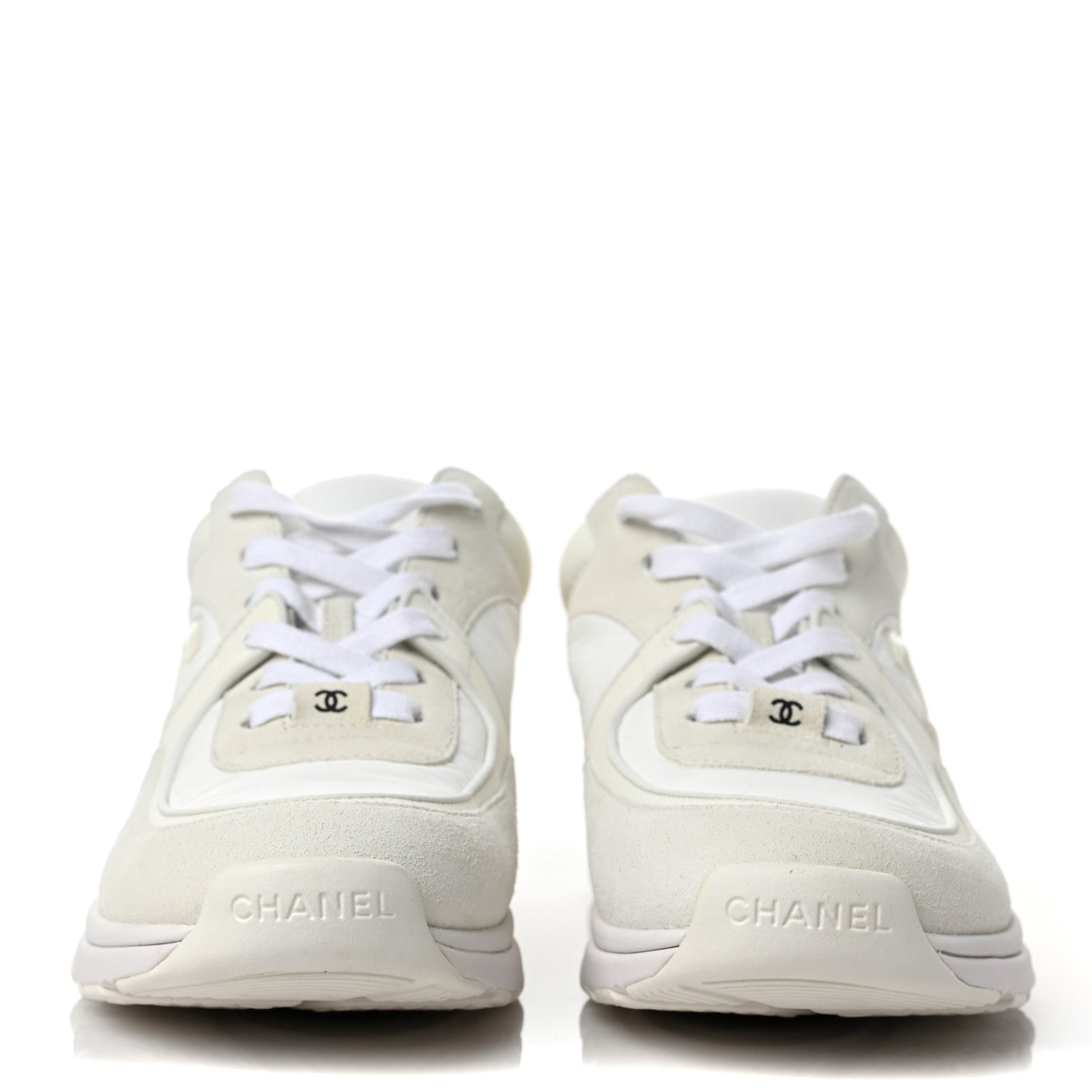 Chanel Suede Calfskin Fabric CC Sneakers 39 White 2 of 9