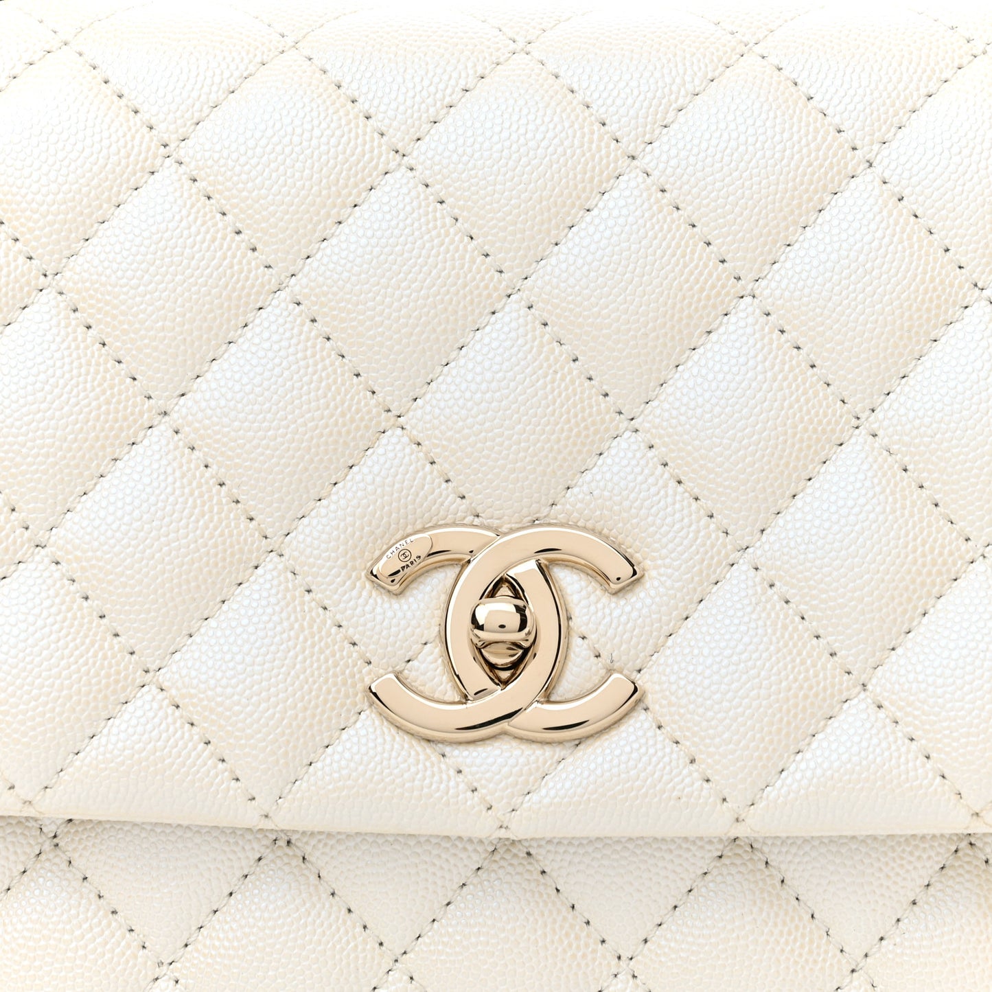 Iridescent Caviar Quilted Small Coco Handle Flap White