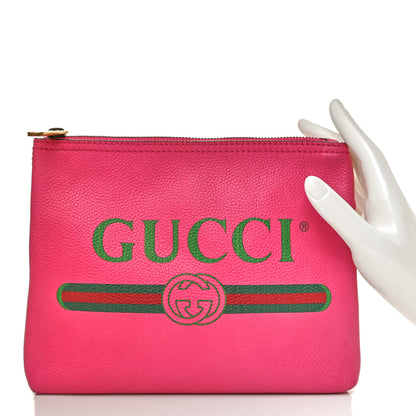 Gucci Pebbled Calfskin Medium Logo Portfolio Clutch Box Pink Green 3 of 14