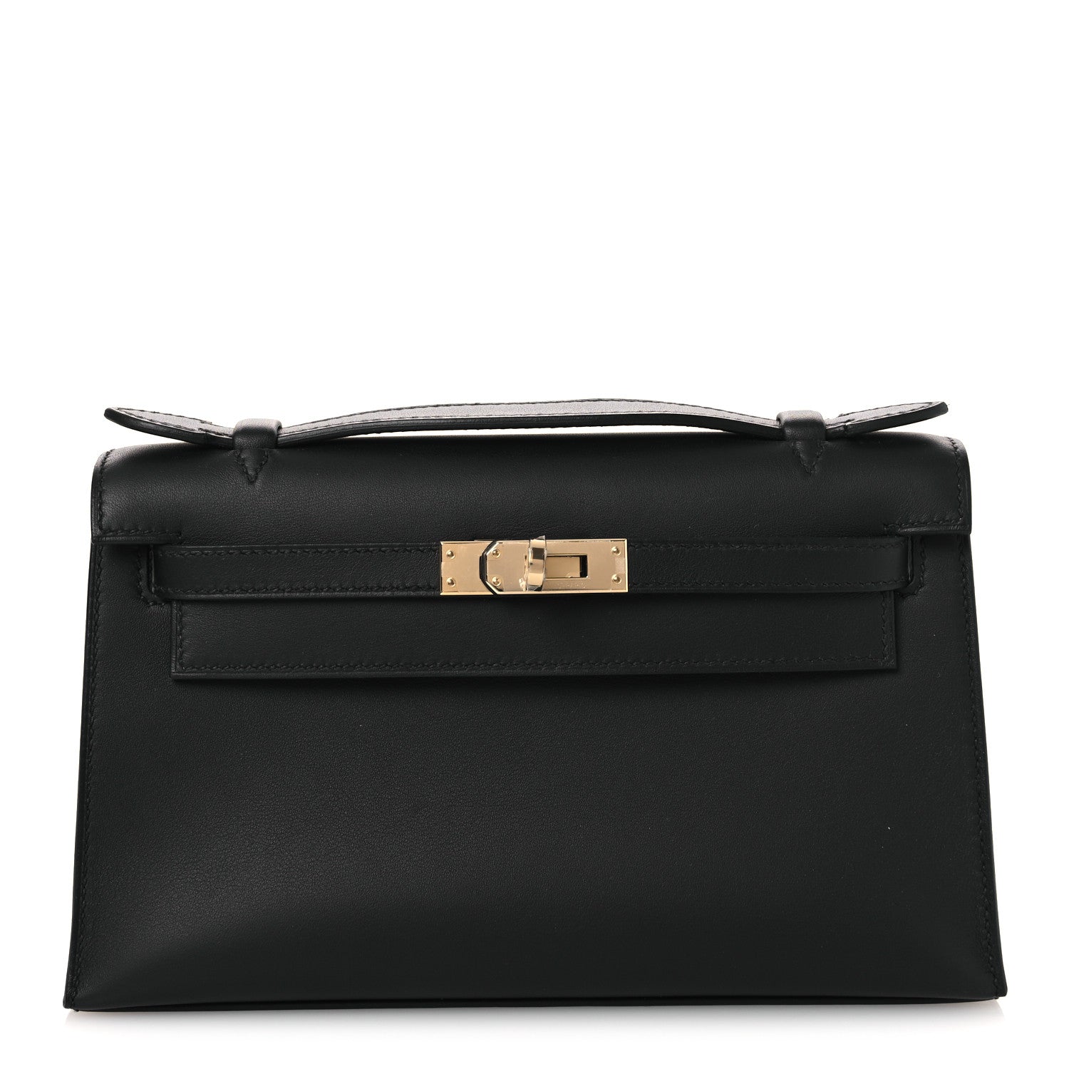 Hermes Swift Horseshoe Kelly Pochette Clutch Black Lime 1 of 12
