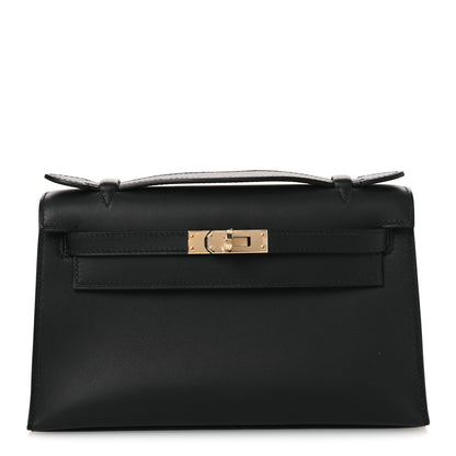 Hermes Swift Horseshoe Kelly Pochette Clutch Black Lime 1 of 12