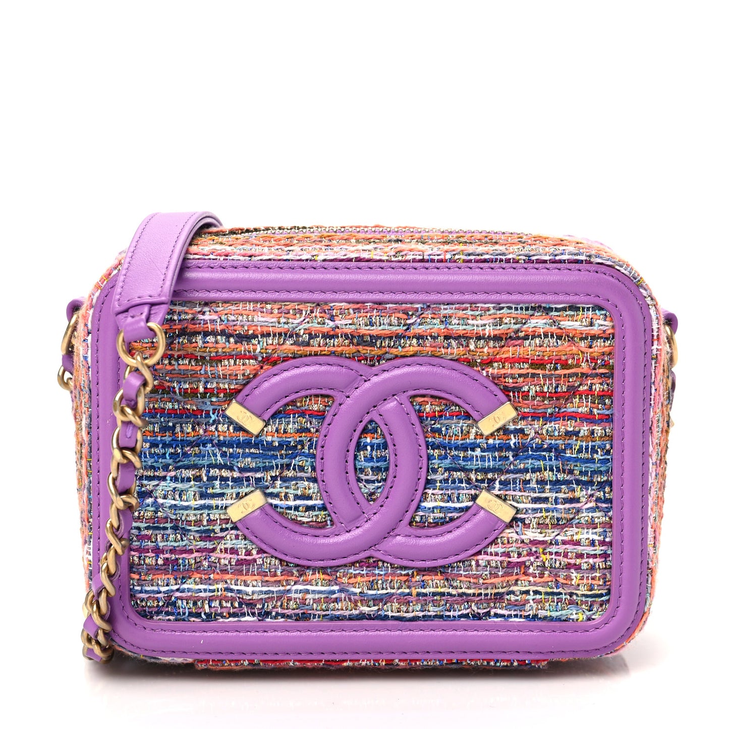 Tweed Lambskin CC Filigree Vanity Clutch With Chain Purple Multicolor