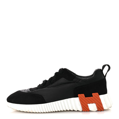 Hermes Air Mesh Suede Goatskin Bouncing Sneakers 37.5 Black Orange 1 of 13