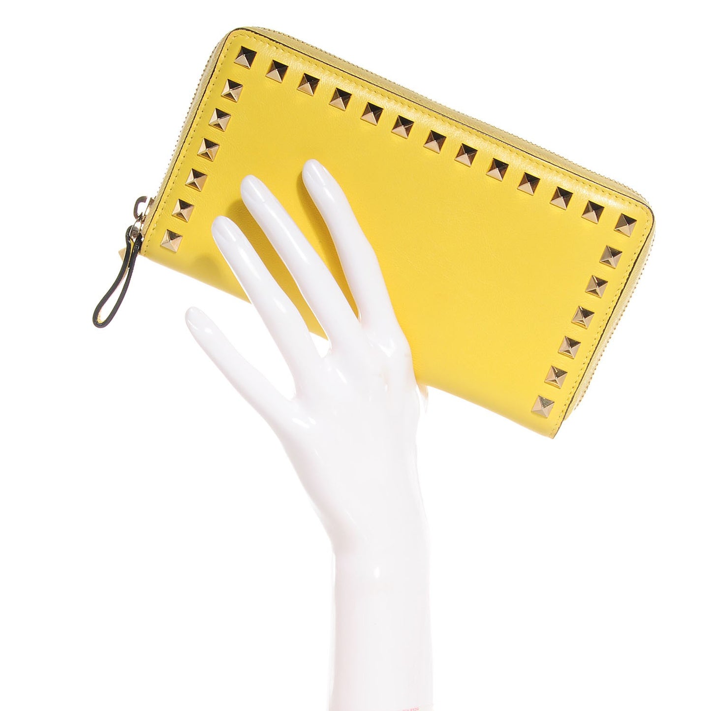 Calfskin Rockstud Zip Around Wallet Naples Yellow