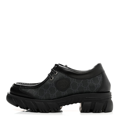 Gucci GG Supreme Monogram Quebec Calfskin Retro Interlocking G Mens Platform Derby Loafers 9 Black 1 of 9