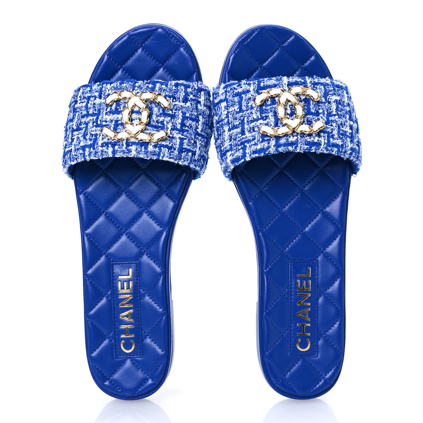 Tweed CC Chain Mule Sandal 38.5 Blue