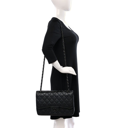 Chanel Crumpled Calfskin Quilted Jumbo Double Flap So Black 2 of 9