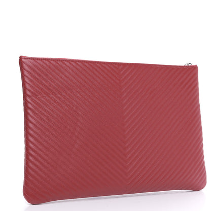 Chanel Caviar Chevron Quilted Large Cosmetic Case Dark Red 3 of 10