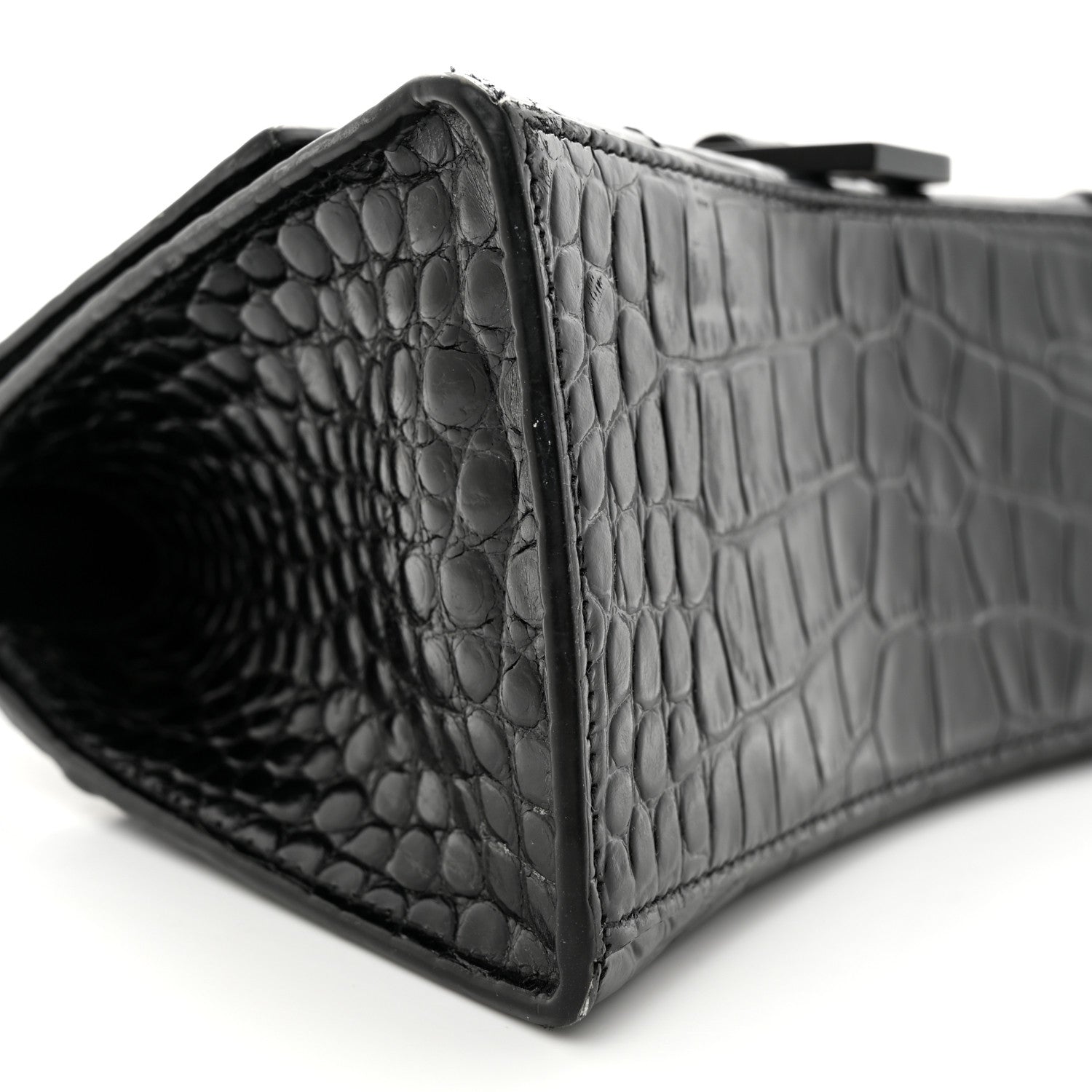 Balenciaga Shiny Calfskin Monochrome Crocodile Embossed Small Hourglass Top Handle Bag Black 7 of 16