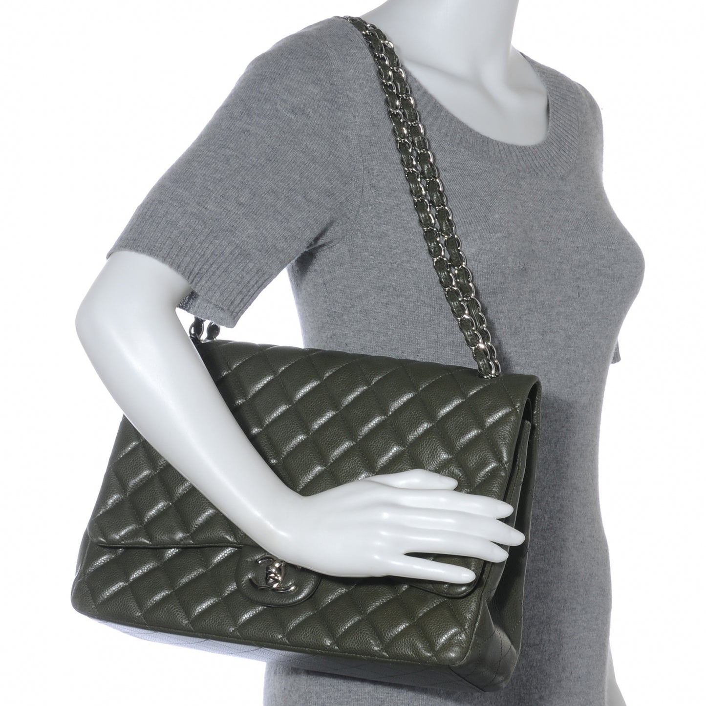 Caviar Maxi Double Flap Dark Green