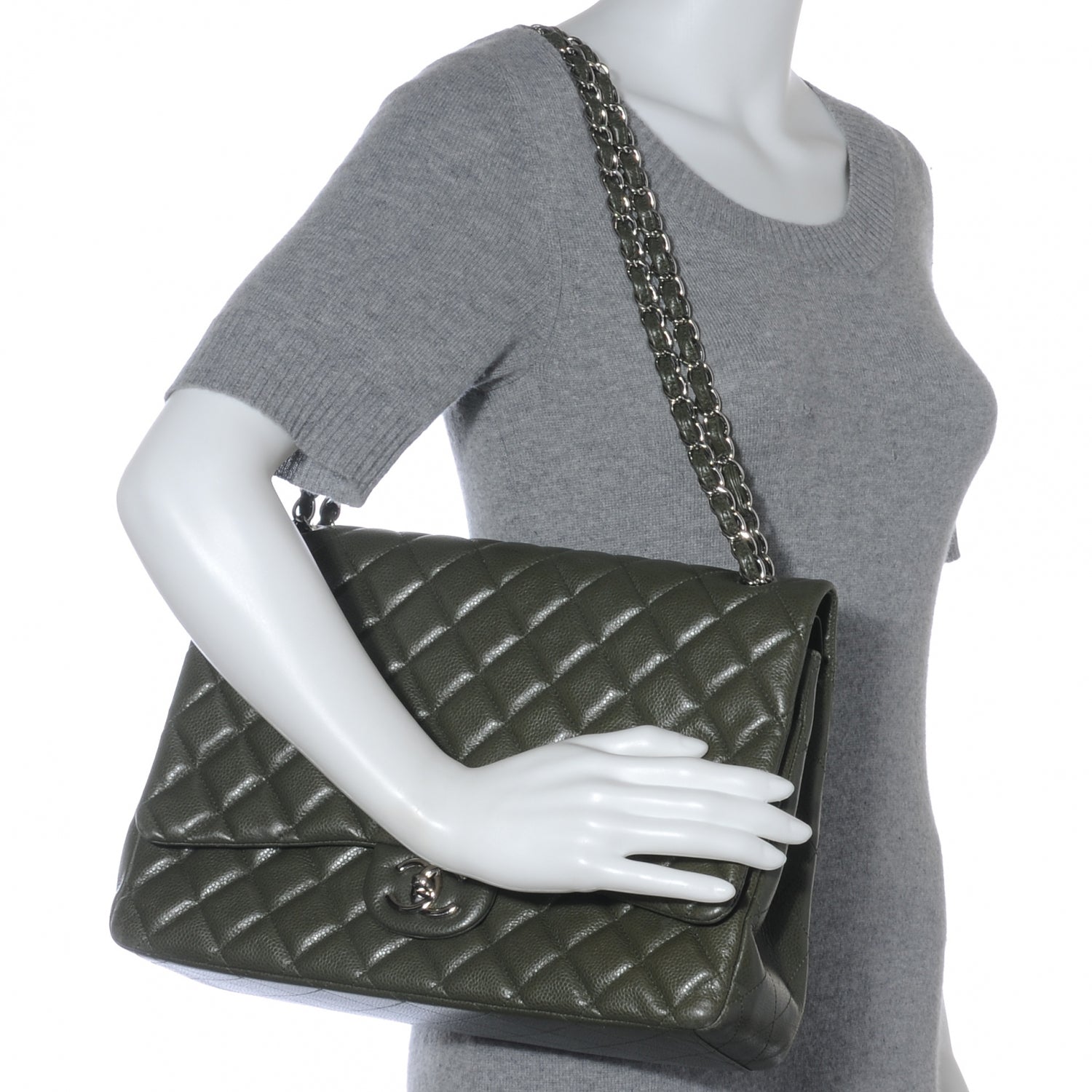 Chanel Caviar Maxi Double Flap Dark Green 2 of 8