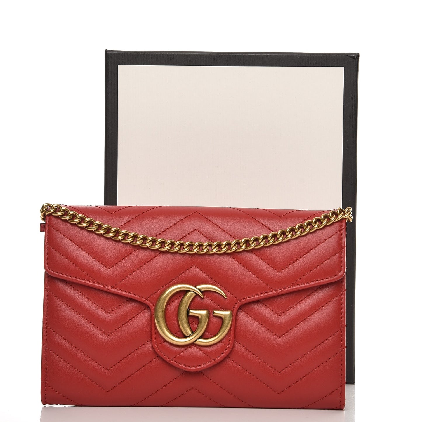 Calfskin Matelasse Mini GG Marmont Chain Wallet Hibiscus Red