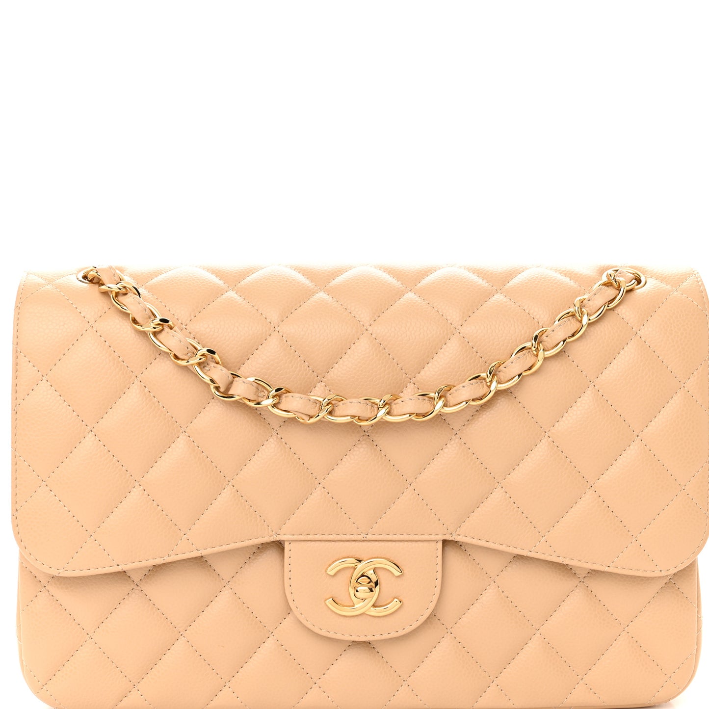 Caviar Quilted Jumbo Double Flap Light Beige