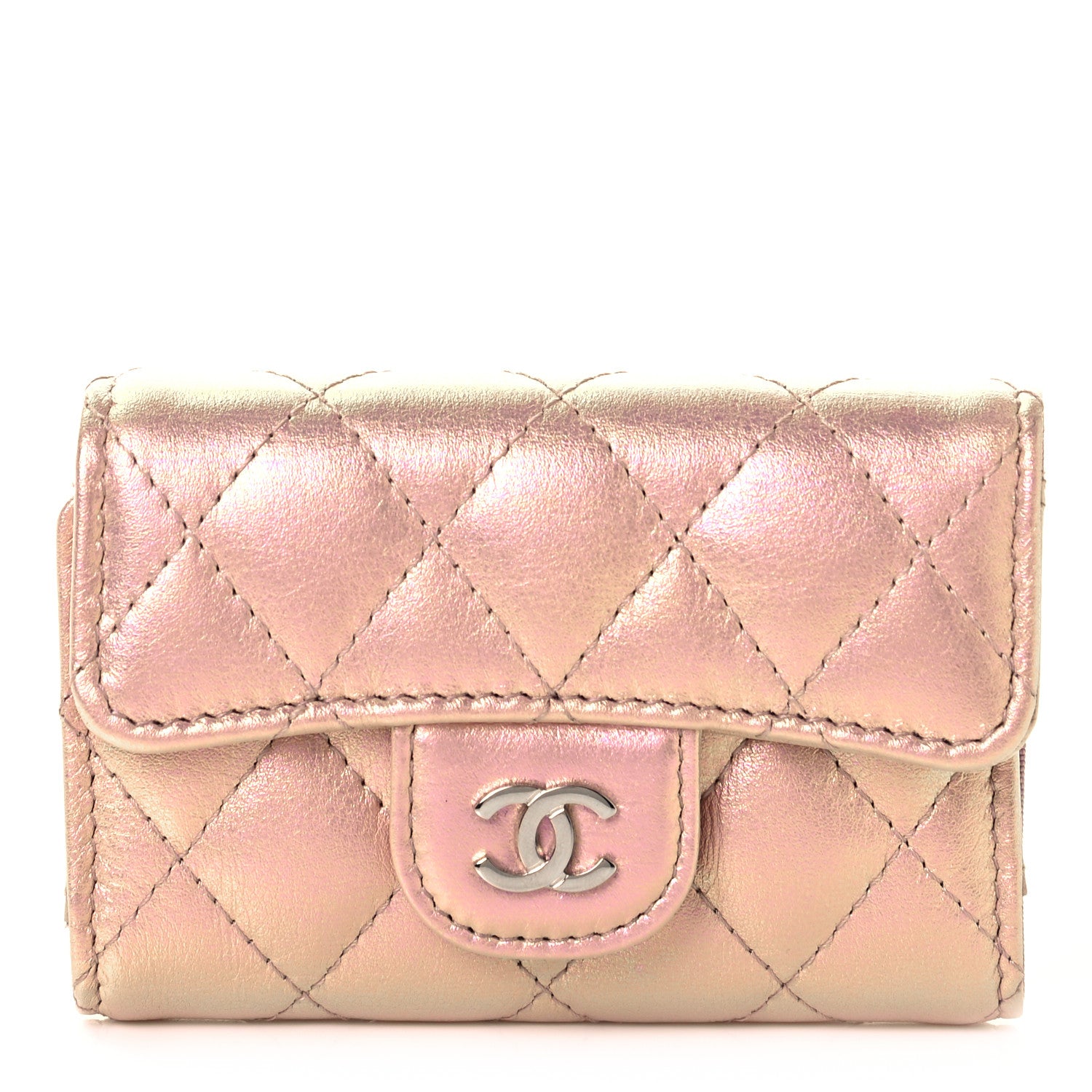 Chanel Iridescent Calfskin Quilted Classic 4 Key Holder Wallet Pink 1 of 10