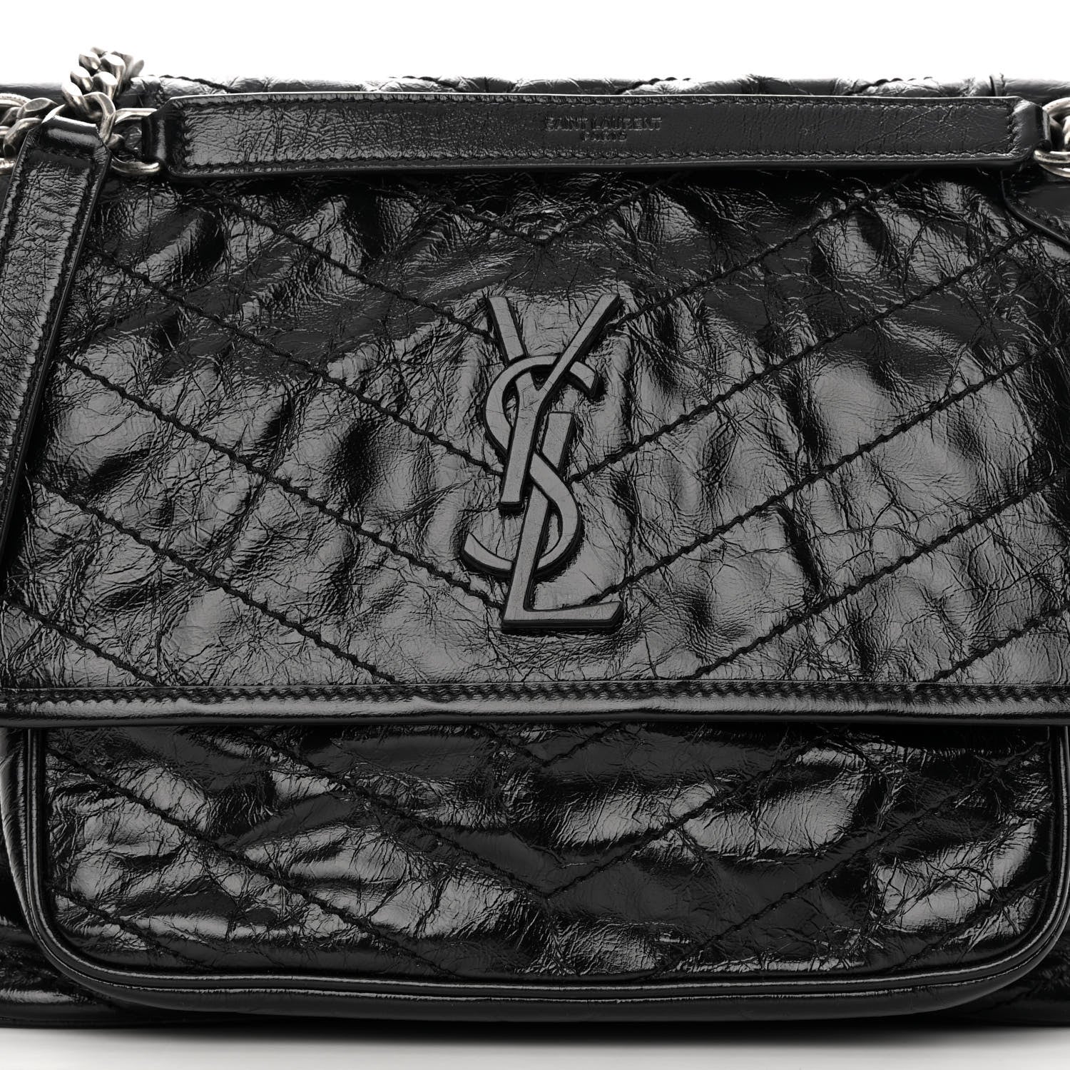 Saint Laurent Crinkled Calfskin Matelasse Monogram Medium Niki Chain Satchel Black 8 of 11