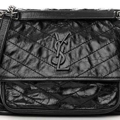 Saint Laurent Crinkled Calfskin Matelasse Monogram Medium Niki Chain Satchel Black 8 of 11