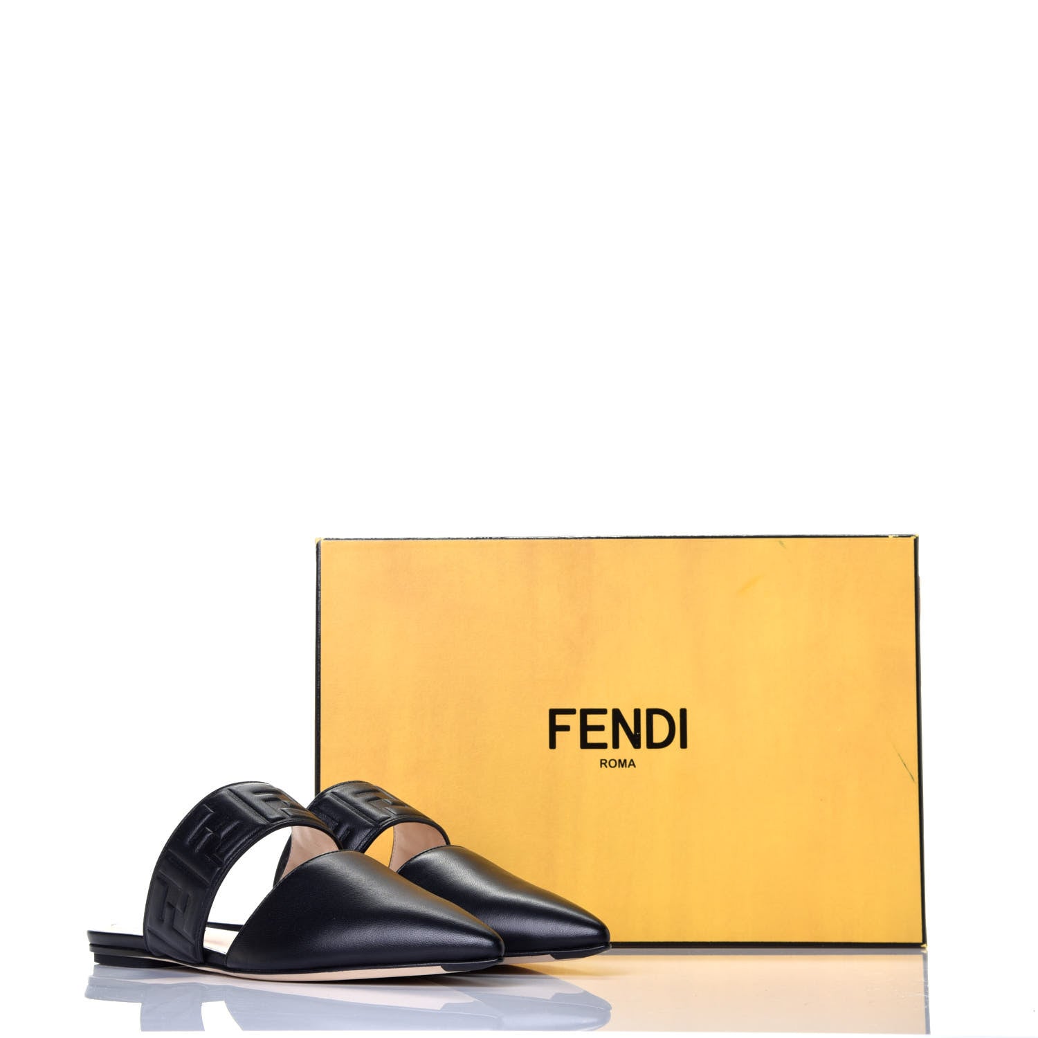 Fendi Nappa FF Embossed Flat Mules 36.5 Black 8 of 8
