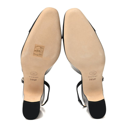 Chanel Goatskin Grosgrain Cap Toe CC Slingback Sandals 38.5 Black 5 of 9