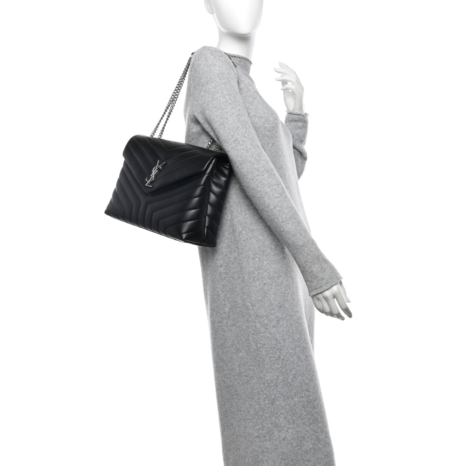 Saint Laurent Calfskin Y Quilted Monogram Medium Loulou Chain Satchel Black 2 of 10