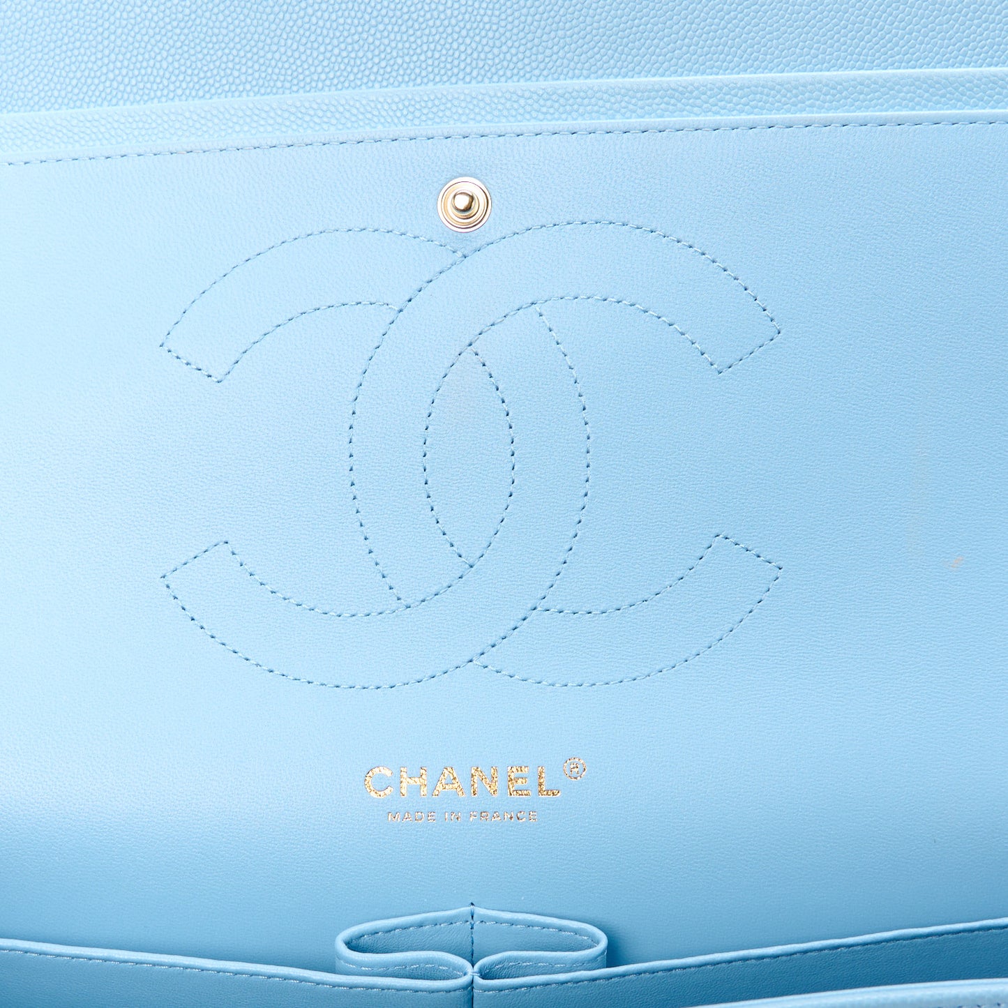 Caviar Quilted Jumbo Double Flap Light Blue