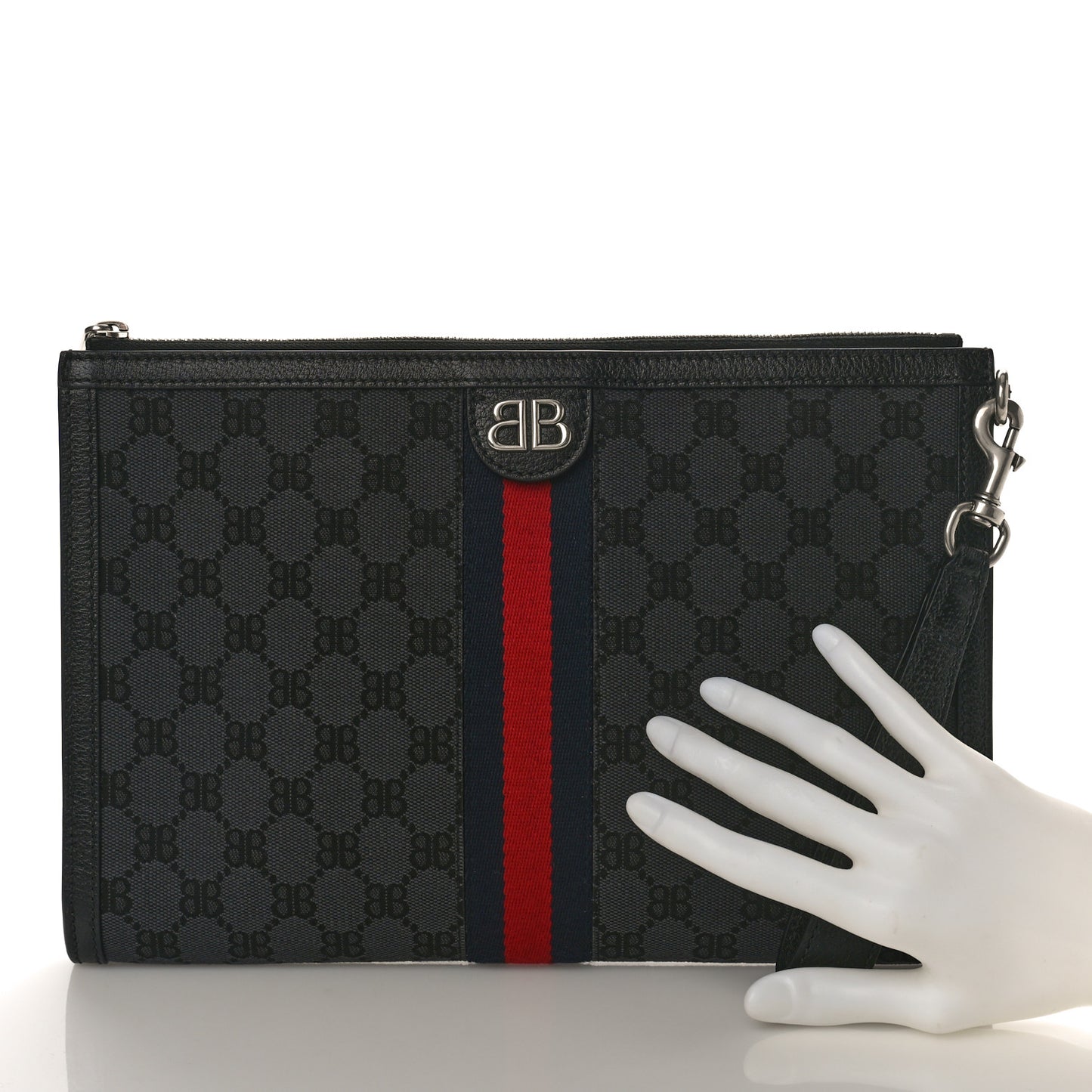 X BALENCIAGA BB Supreme Monogram Web Ophidia Laptop Pouch Black