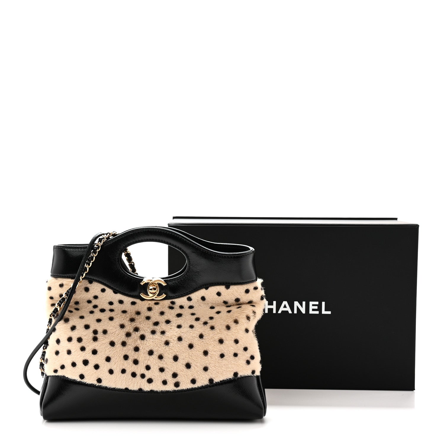 Chanel Shiny Lambskin Pony Hair Cheetah Printed Mini 31 Shopping Bag Light Beige Black 11 of 11