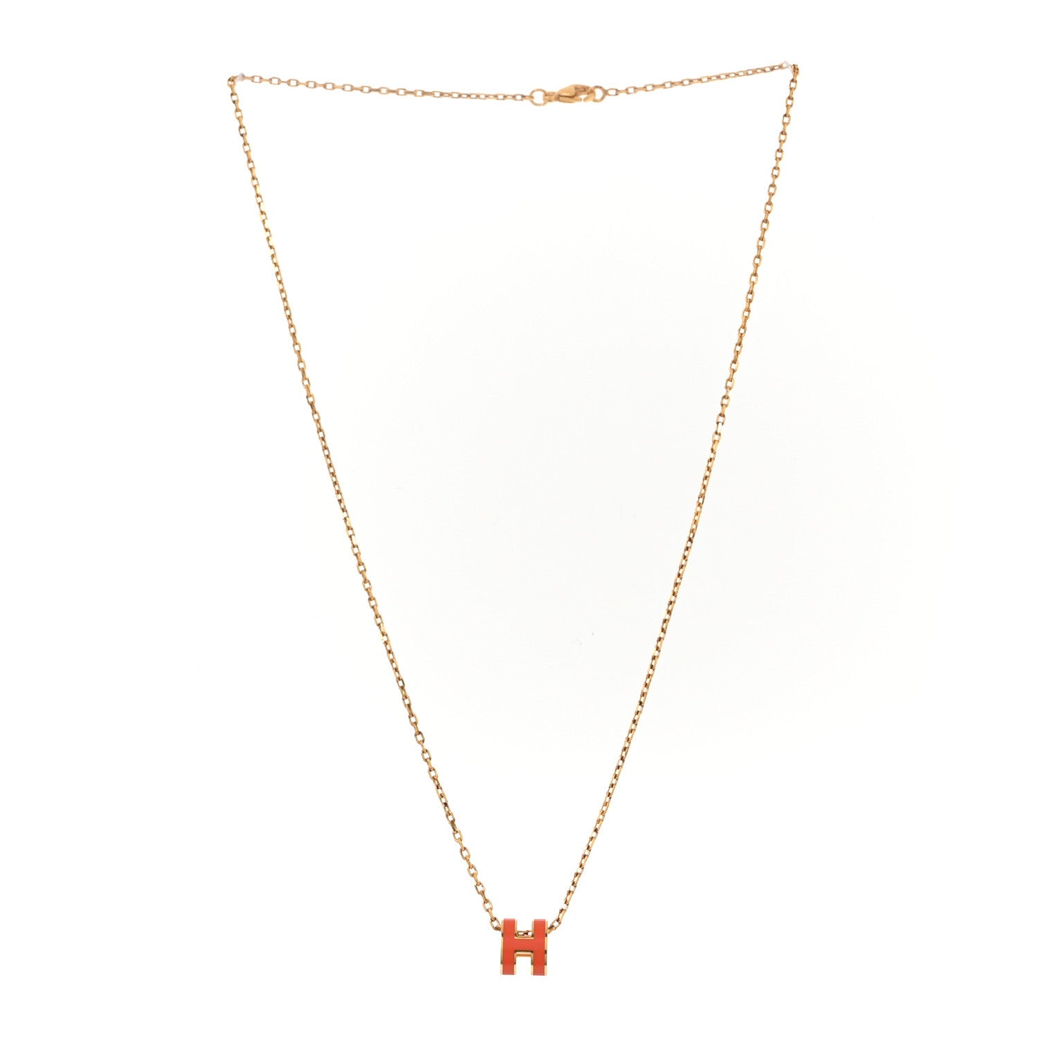 Hermes Lacquered Gold Mini Pop H Pendant Necklace Orange 3 of 5