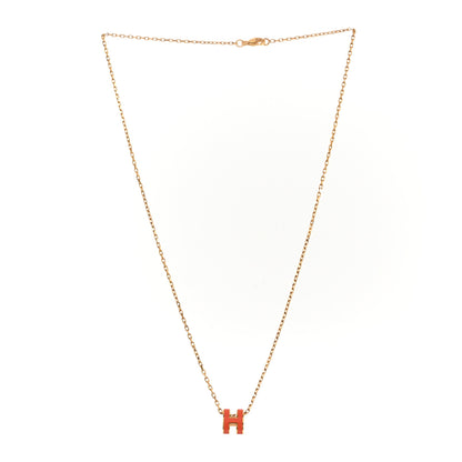 Hermes Lacquered Gold Mini Pop H Pendant Necklace Orange 3 of 5
