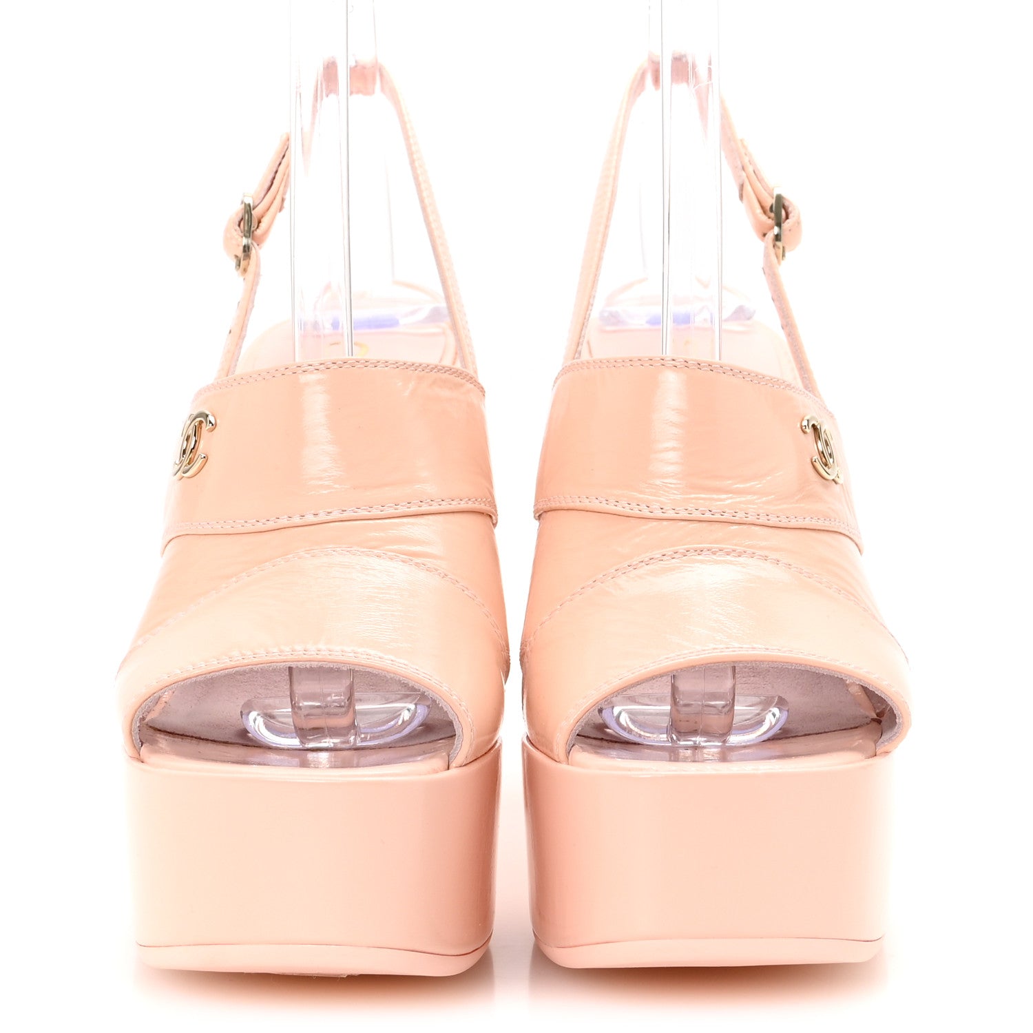 Chanel Crumpled Patent Lambskin Platform Sandals 36.5 Light Pink 3 of 10